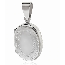 Owalny otwierany rodowany srebrny wisior sekretnik z grawerowanym