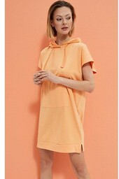 3744 Sukienka dresowa z kapturem, Kolor pomarańczowy, Rozmiar
