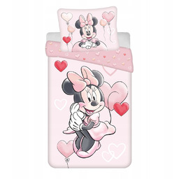 Komplet pościeli Myszka Minnie 140x200 - serduszka, bawełna