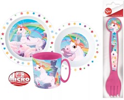 Zestaw Obiadowy 5W1 Unicorn Talerz Miska Kubek Sztućce