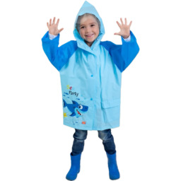Płaszcz Przeciwdeszczowy dziecięcy z daszkiem nadruk SHARK 125-135cm