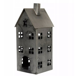 Lampion W Kształcie Domku metalowy Srebrny loft skandynawski