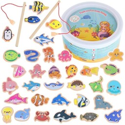 Łowienie Rybek Drewniana Gra Zręcznościowa dla Dzieci Wędki