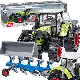Duży traktor z pługiem ciągnik z ładowarką czołową
