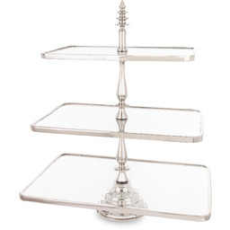 Patera dekoracyjna lustrzana srebrny 3 poziomowa 55x47x31 173345