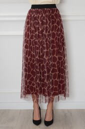 Spódnica maxi z siateczki animal print bordo Perta