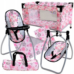 Zestaw dla lalek Łóżeczko Krzesełko Do Karmienia Huśtawka