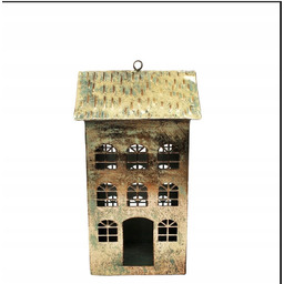 Domek Lampion Metalowy Złoty Ozdoba