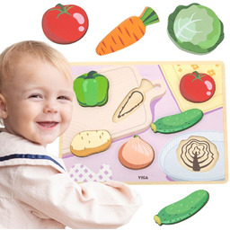 VIGA Drewniane Puzzle Układanka Montessori 2w1 Figurki Warzywa