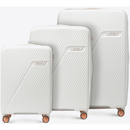 Zestaw walizek z polipropylenu w ukośne pasy kremowo