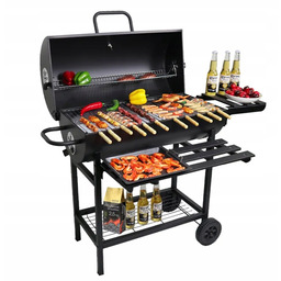 Grill Węglowy Ogrodowy Beczka Duży Z Pokrywą Popielnik