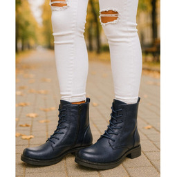 Granatowe botki ocieplane workery damskie