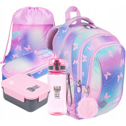 Zestaw szkolny plecak piórnik lunchbox bidon worek Pink