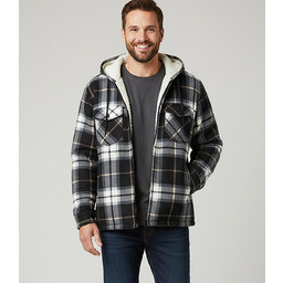 Ciepła polarowa koszula męska w kratę z kapturem