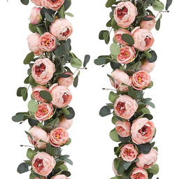 Floweroyal Girlandy eukaliptusowe z kwiatami, 8 główek, piwonii,