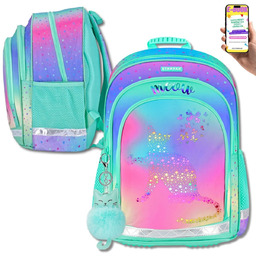 PLECAK SZKOLNY DLA DZIEWCZYNKI Z KOTKIEM  HOLO