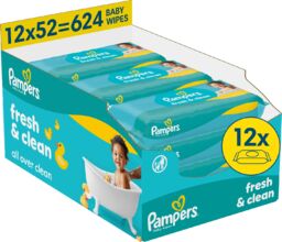Pampers Fresh Clean, chusteczki nawilżane, 12 x 52