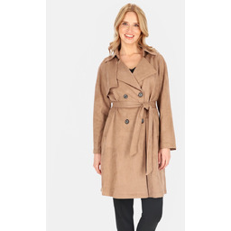 DWURZĘDOWY TRENCZ DAMSKI Z IMITACJI ZAMSZU