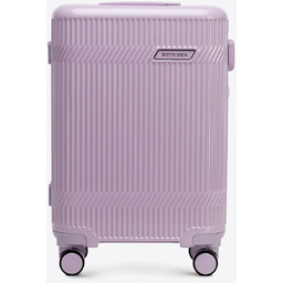 Walizka kabinowa z polikarbonu o błyszczącym wykończeniu lawendowa