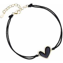 Bransoletka szczęścia celebrytka bawełna serce serduszko czarna emalia