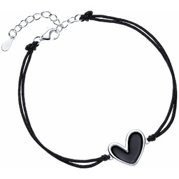 Bransoletka szczęścia celebrytka bawełna serce serduszko czarna emalia