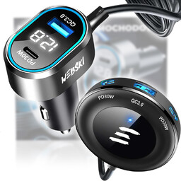 Ładowarka Samochodowa Z Przedłużaczem Klipsem 98W 2xUSB 3xUSB-C