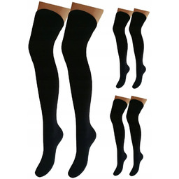 ZAKOLANÓWKI 3-PARY ZESTAW BAWEŁNIANE CZARNE GŁADKIE KRYJĄCE DAMSKIE