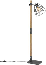 Industrialna lampa podłogowa ciemnoszara z drewnem - Arthur