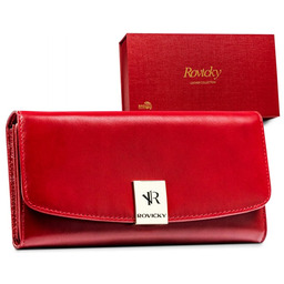 Duży, skórzany portfel damski na zatrzask z systemem