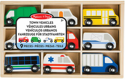 Drewniane autka pojazdy miejskie 9szt. Melissa and Doug