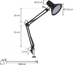 Lindby Lampa z klipsem LED Undra, czarna, metalowa,