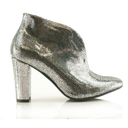 Pakamera Botki skórzane na obcasie wsuwane srebrne (4016)