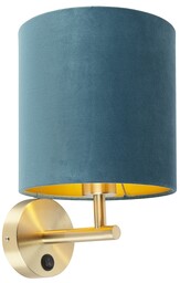 QAZQA Elegancka lampa ścienna złota z granatowym abażurem