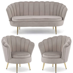 Sofa + 2 fotele muszelki ELIF Welur Ciemny