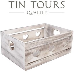 PROSTOKĄTNA DREWNIANA SKRZYNKA Z WYCIĘTYMI SERCAMI 25x18x10 cm
