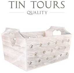 DREWNIANA SKRZYNKA Z WYCIĘTYMI GWIAZDKAMI 28,5x19x12,5/16h cm