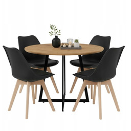 Stół Okrągły Jadalniany Kuchenny 80cm 4x Krzesło Skandynawskie