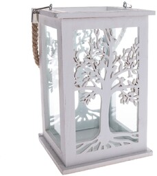 Latarnia drewniana Tree biały, 16 x 25 x