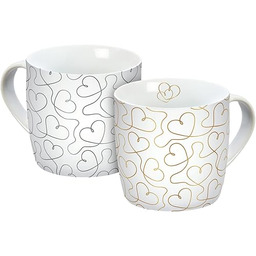 Zestaw 2 kubków, latające serca, porcelana, 250 ml,