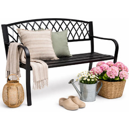 Edinos Premium Czarna metalowa ławka z oparciem K5-E71