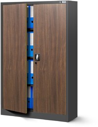 Biurowa szafa metalowa KEVIN: antracyt/orzech 90x140 cm (1386)