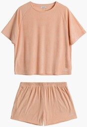 Piżama frotte koszulka i krótkie spodenki - brzoskwiniowa