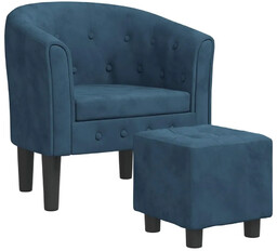 Edinos Niebieski welurowy fotel wypoczynkowy z podnóżkiem H3-C14