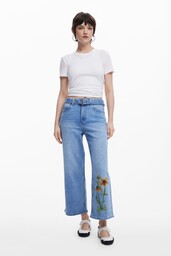 Jeans culotte w słoneczniki