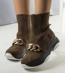 Zielone ocieplane botki z łańcuchem Ulster -37