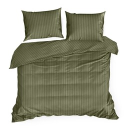 Eurofirany Pościel satynowa 160x200 Vera oliwkowa paski
