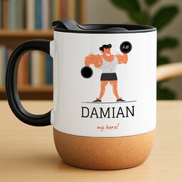 Kubek ceramiczny biały z przykrywką dla kulturysty