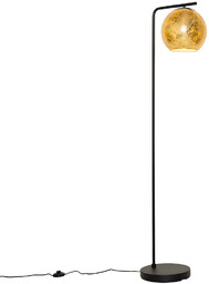 QAZQA Designerska lampa podłogowa czarna ze złotym szkłem