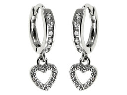 Eleganckie rodowane wiszące srebrne kolczyki kółka kółeczka serca