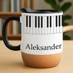 Kubek ceramiczny biały z przykrywką dla muzyka pianisty